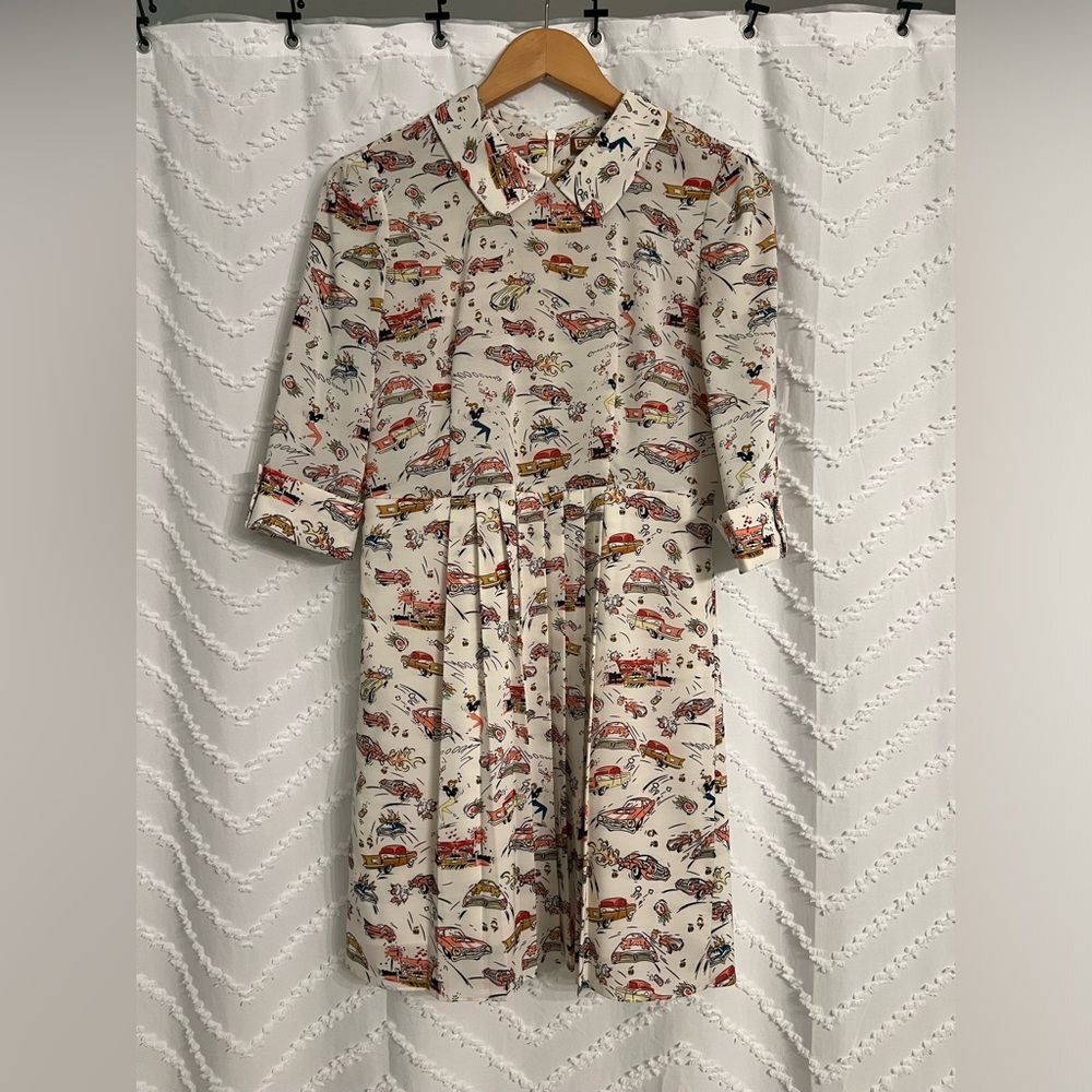 Collared dress with fun vintage car design
